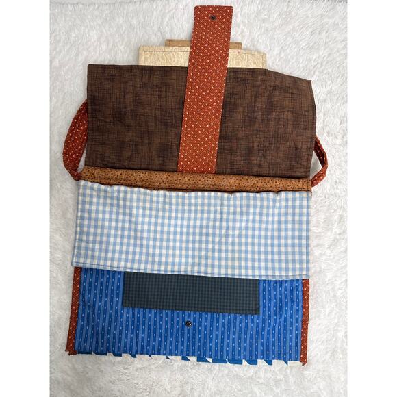 Handmade Quilted Patchwork Messenger Briefcase Bag Blue Red Brown OOAK - Picture 4 of 14